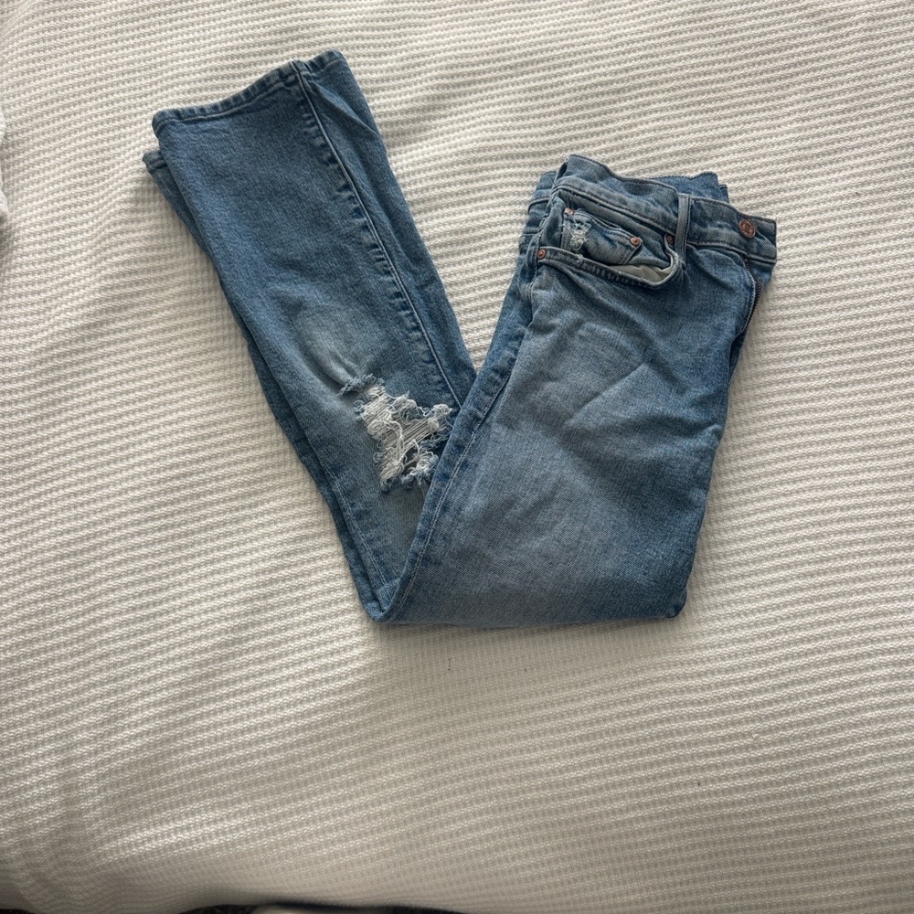 MOTHER Light Blue Distressed Straight-Leg Jeans